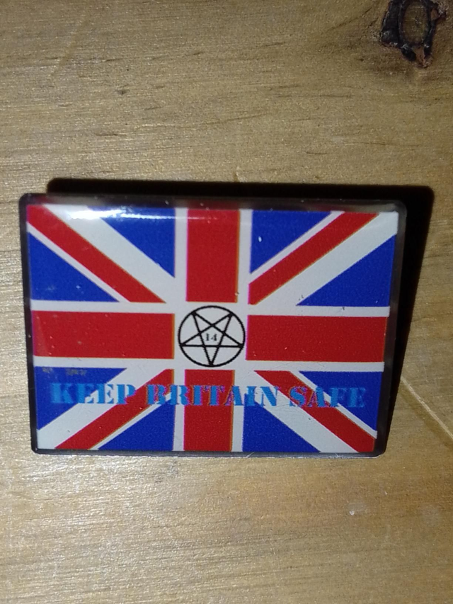 Keep Britain Safe Pin Badge Union Flag &amp; 14 GIFTS Pentagram Trademarked Design