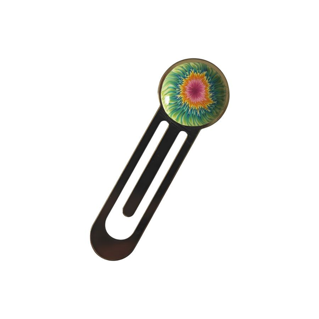 Marque page argenté fleur rose vert