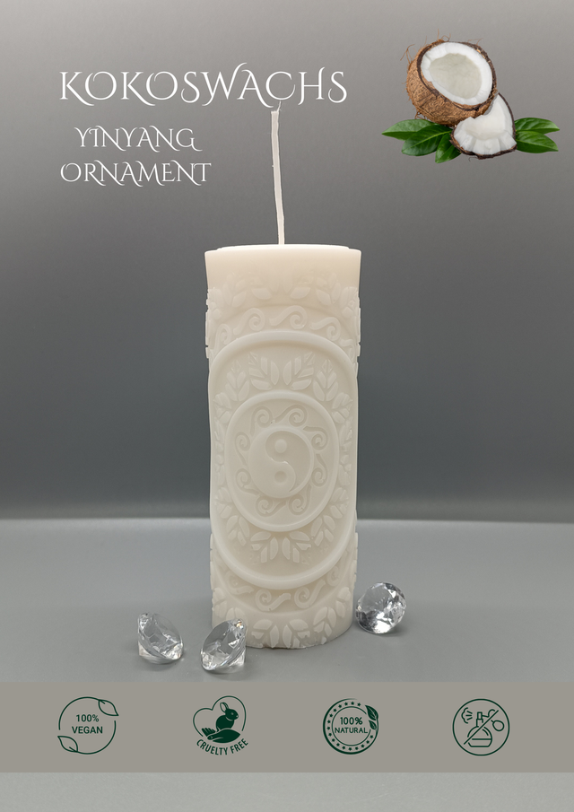 Kokoswachs Kerze YinYang Standkerze