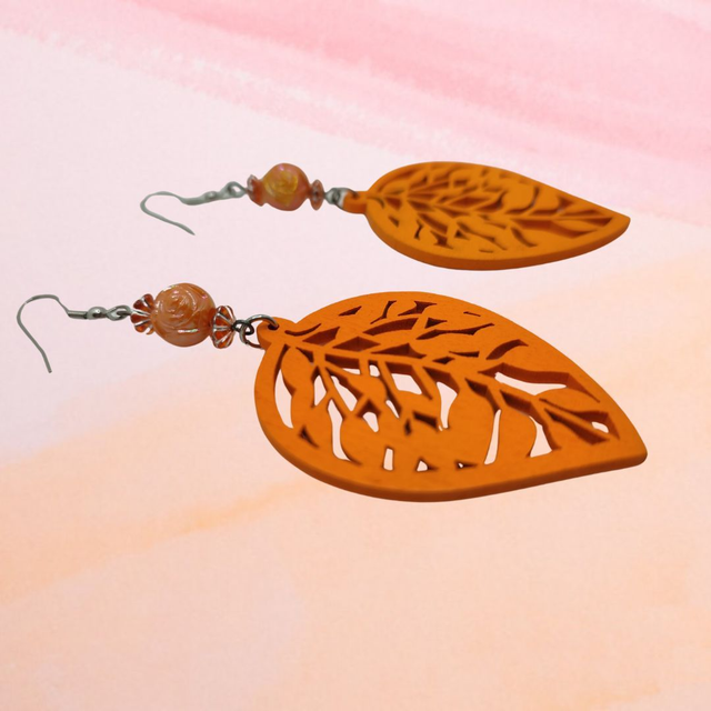 C Boucles d&#039;Oreille Feuille Orange