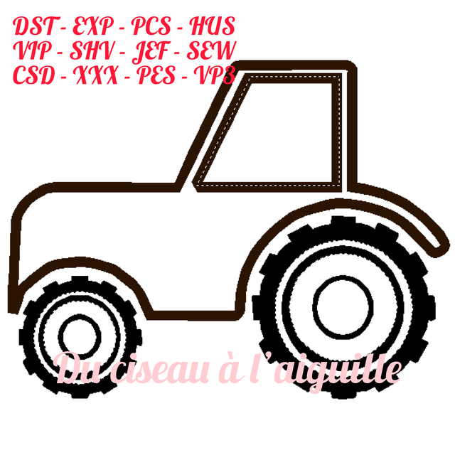 fichier broderie appliqué Tracteur - Cadre 10x10 / 12 Formats