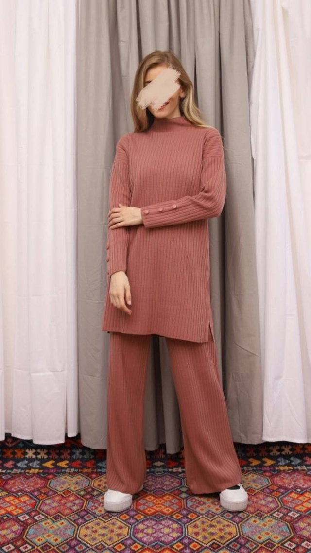 ENSEMBLE TRICOT VIEUX ROSE