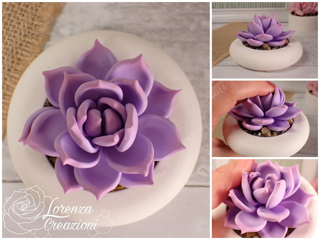 Pianta grassa viola, succulenta, artigianale modellata a mano in argilla polimerica (fimo). Made in Italy