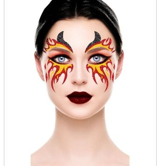 CARNEVALE , TATOO  VISO GLITTERATO DI FUOCO