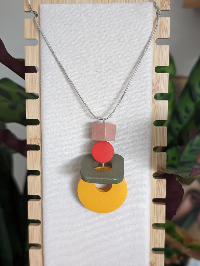 Necklace - Multicolour Geometric Wooden 