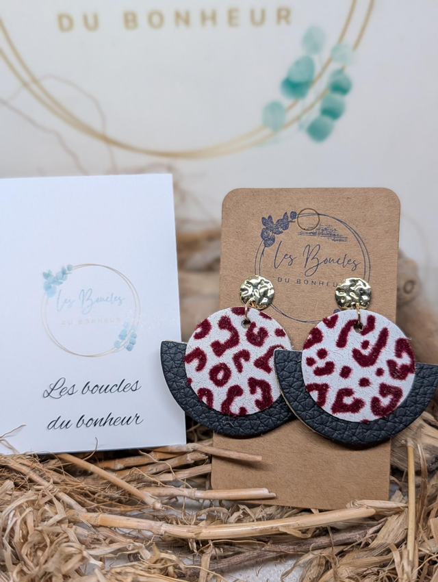 Boucles d'oreilles Dona léopard bordeaux gris do111