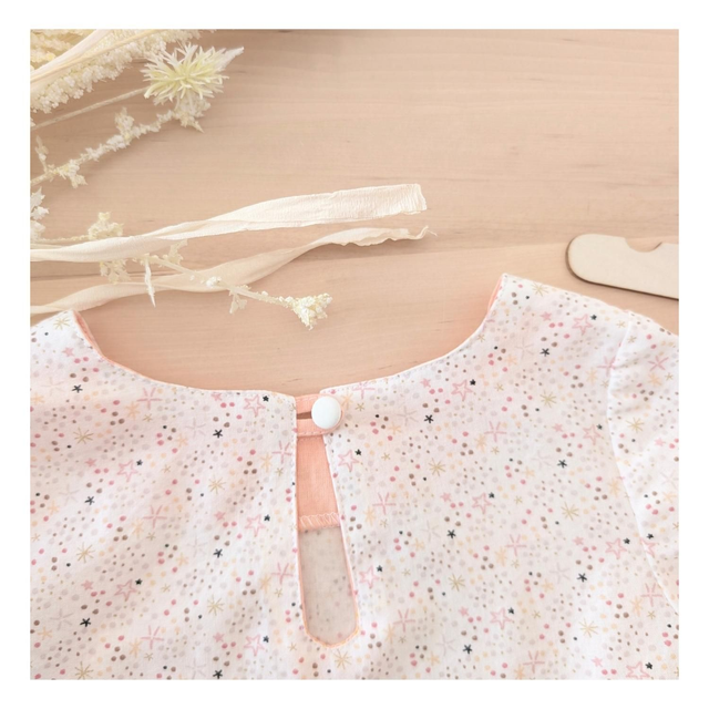 Noël – Ensemble blouse + gilet – Taille 2 ans - Tissu coton rose à étoiles roses