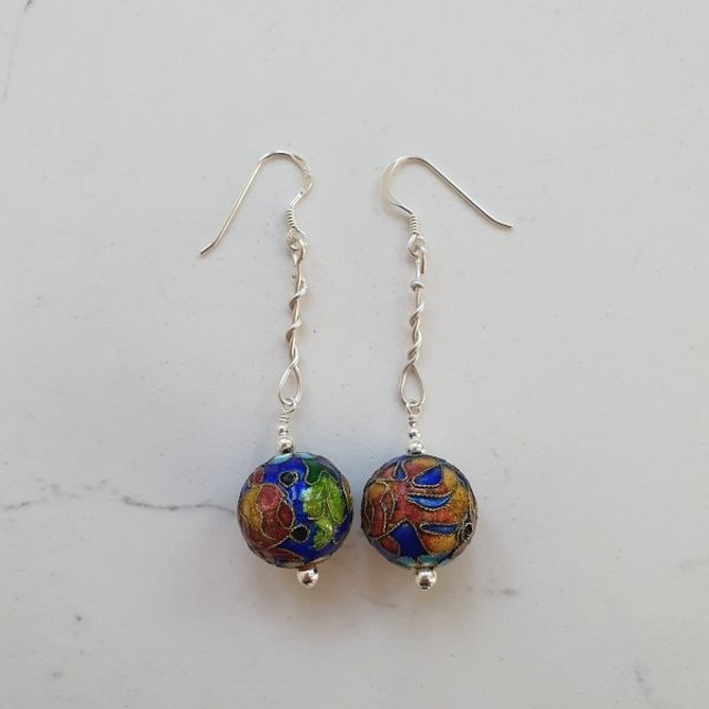 Enamel patterned beaded earrings - 362eo