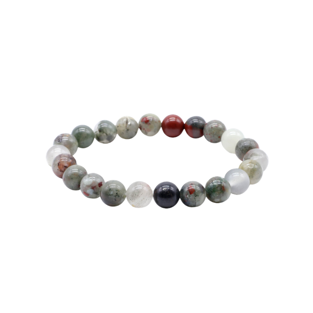 💙 Jaspe héliotrope – Bracelet élastique perles 8 mm – Origine Afrique du Sud – Gisement du Cap-Occidental – Qualité A