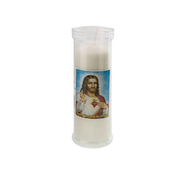Velones Sagrado Corazón de Jesús 19cm Blanco