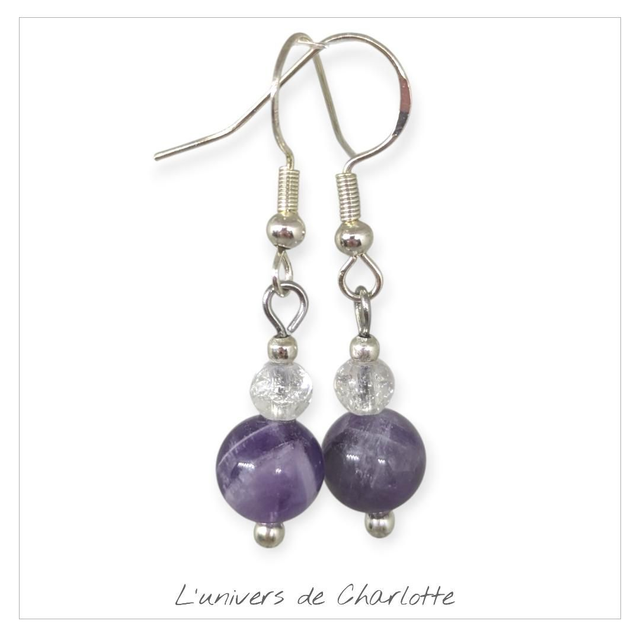 Boucles d'oreilles "Améthyste/Cristal de roche" BO-015