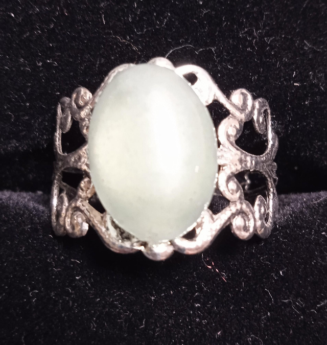 aventurine verte (bague baroque argentée) 