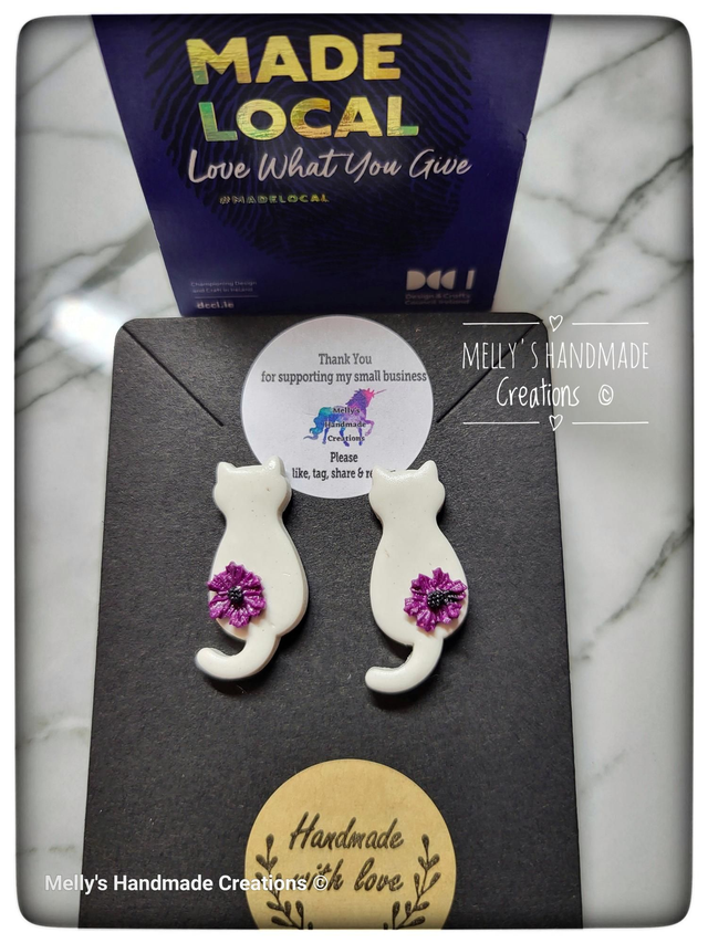 Cat and Flower earrings