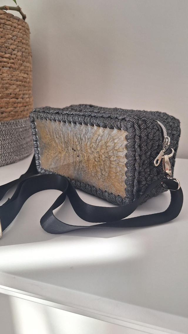 Sac résine carré gris/or