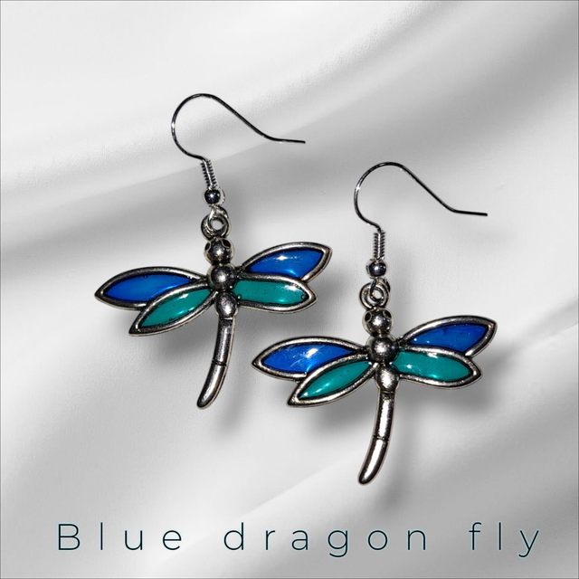 Earrings blue dragon fly