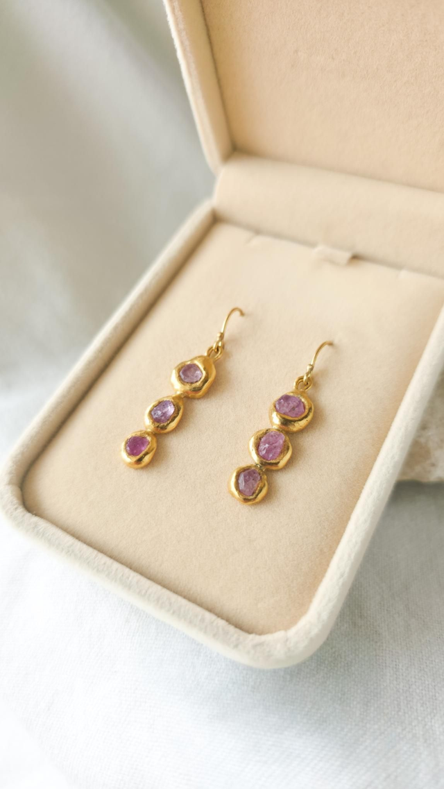 Brincos Safira Rosa em Bruto