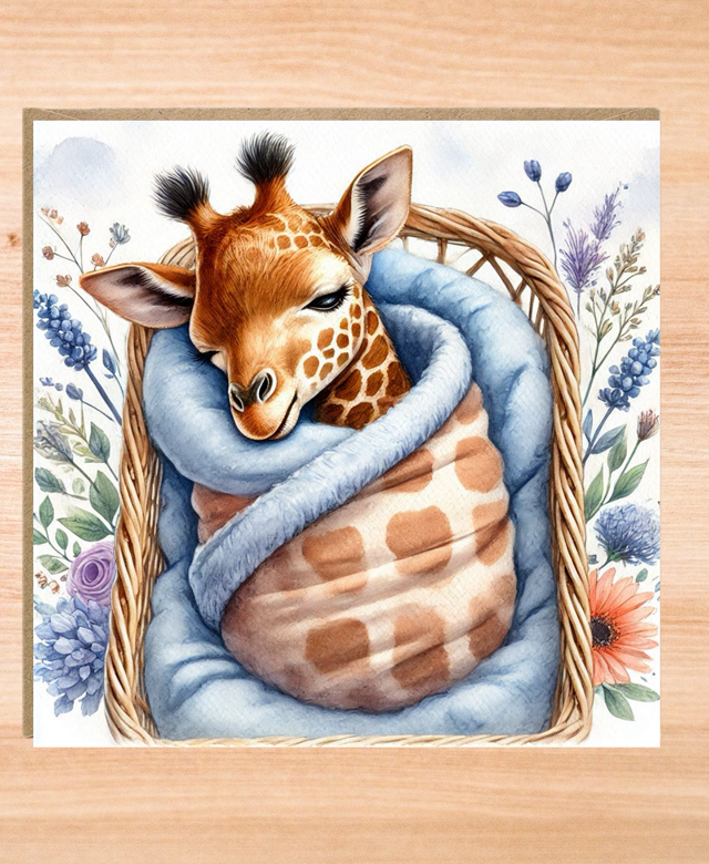 Giraffe New Baby Card - Crib