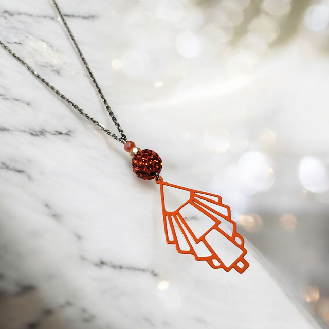 Collier acier inoxydable et cristal orange
