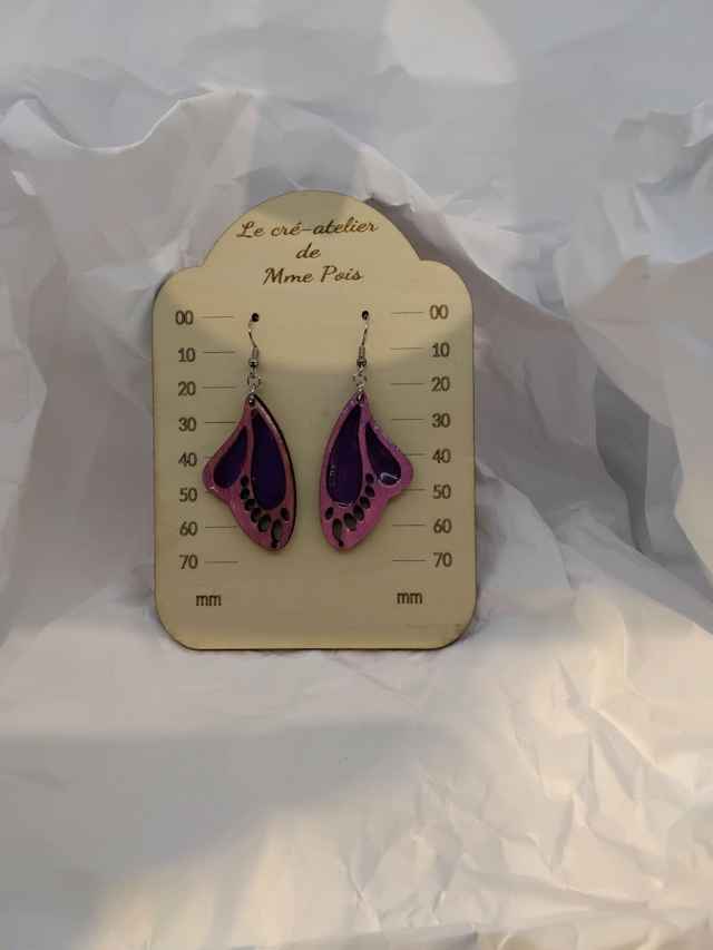 Boucles d’oreilles Papillon Ailes Violettes – Résine Transparente, Fait Main en Sarthe