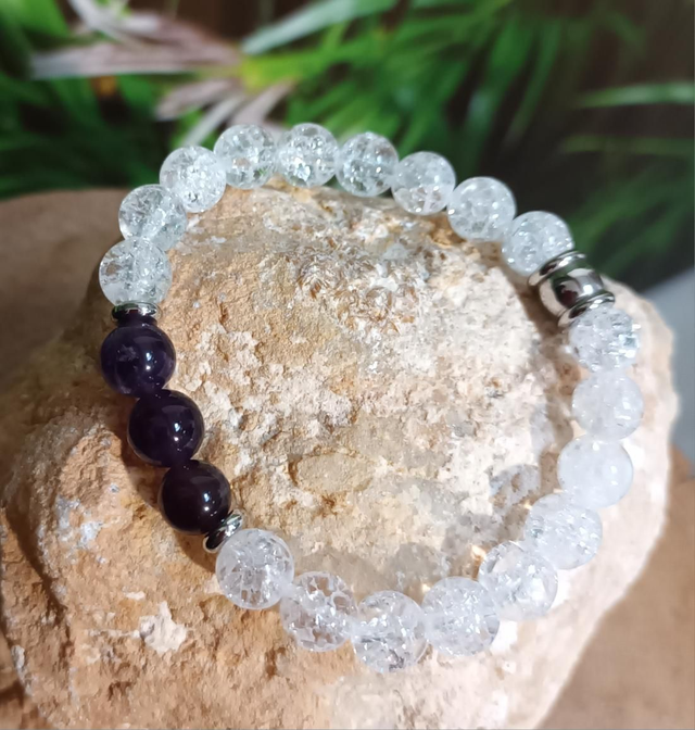 Bracelet en cristal de roche et améthyste