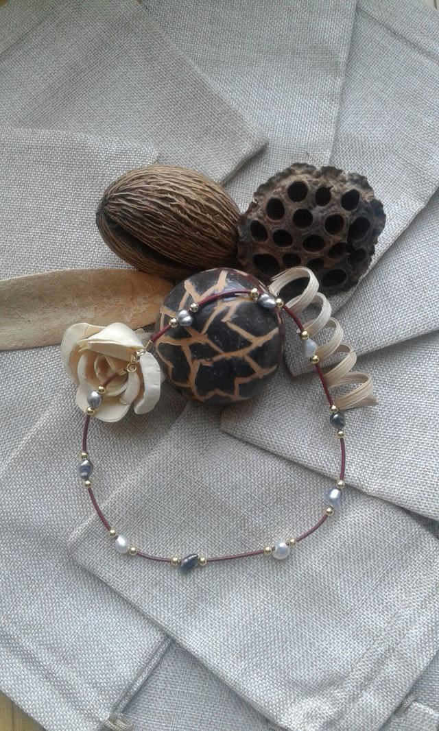 Collier cuir et perles