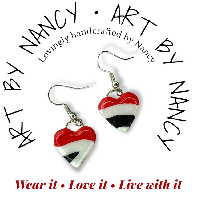 Handmade mini heart retro earrings - Art by Nancy
