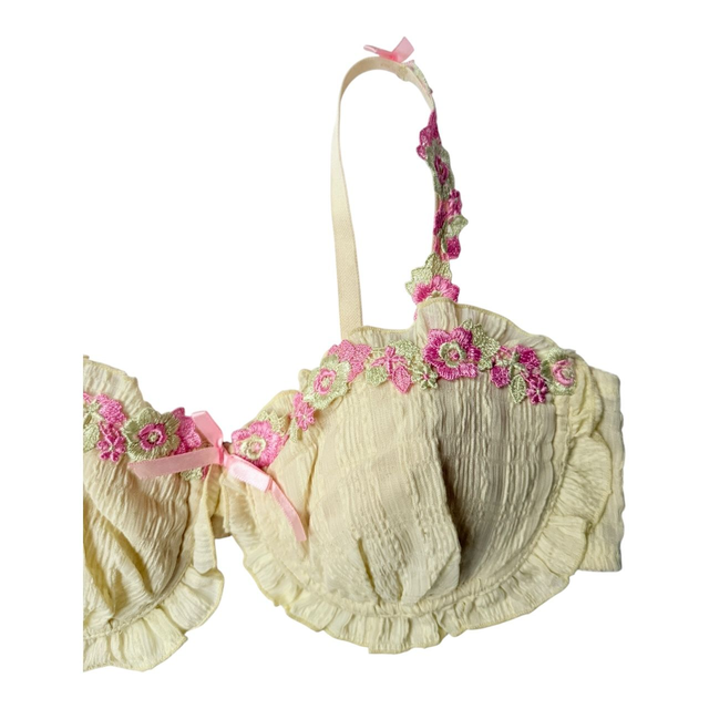 Yellow floral trim Japanese Bra UK 34B