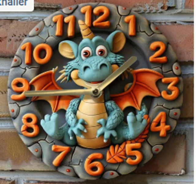 Vintage metalen klok 2d Vorst Drakenontwerp (20cm diameter)