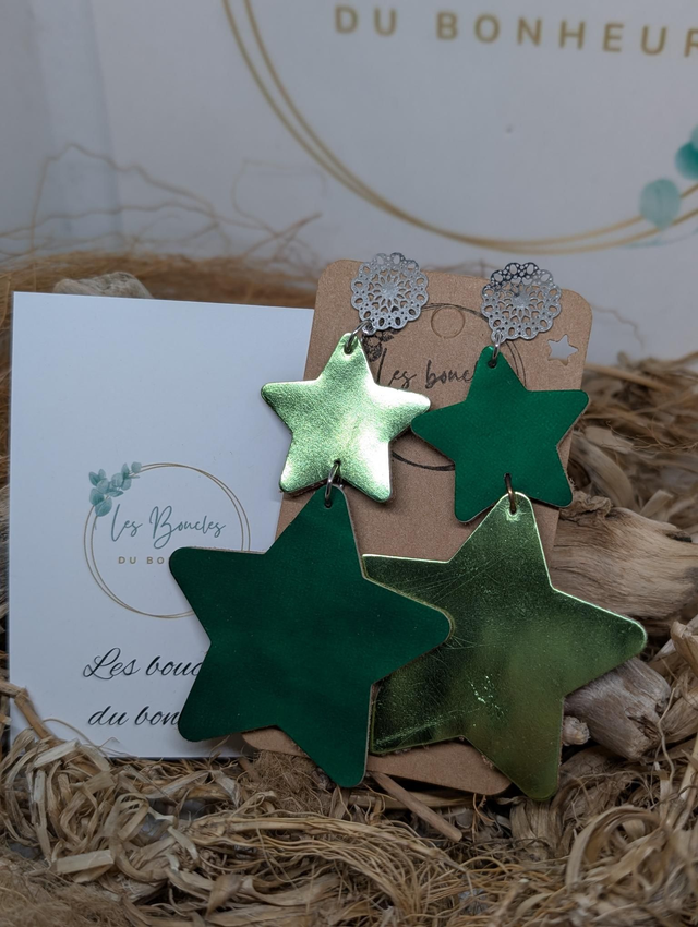 Boucles d'oreilles Asymétrique Étoile vert ds011