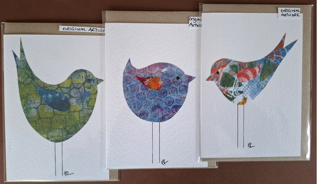 A selection of 5 unique hand-printed cards.