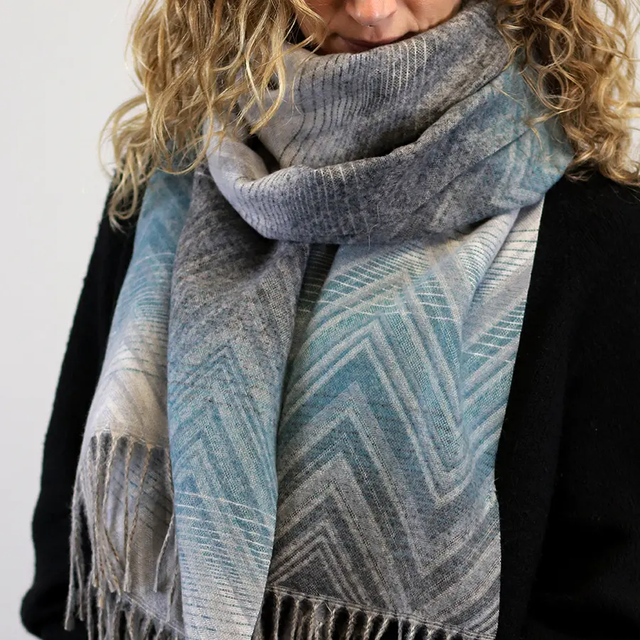 Blue and Grey Ombre Chevron Weave Scarf