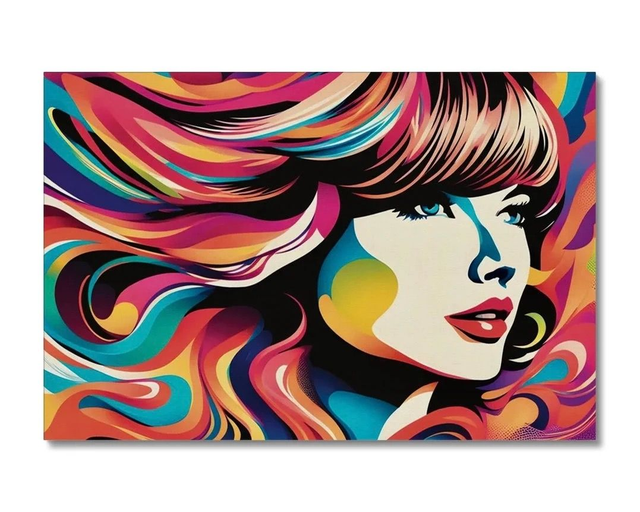Taylor Swift, Swift Fan Art, Retro Pop Art, Canvas Wall Art, Hand Drawn Digital Artwork, psychedelic vintage colours.