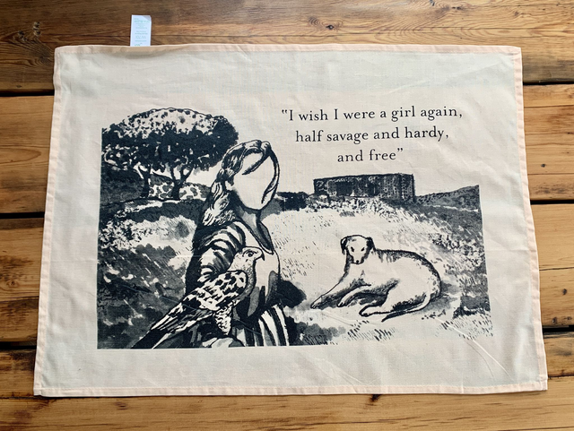 Emily Bronte inspired tea-towel (Peach) featuring "I wish I was a girl" 