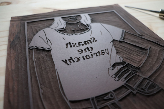 Linogravure A4 Smash the Patriarchy