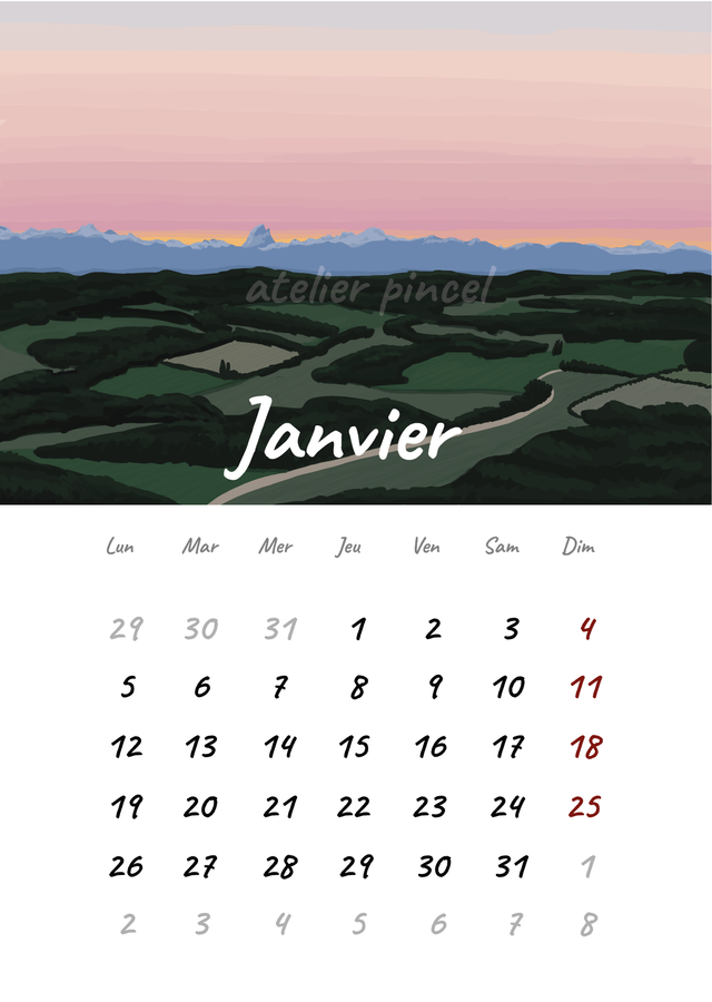Calendrier 2026 A4 illustrée Landes