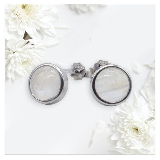 "Pierre de lune" - Boucles d'oreilles argent 925 ronde