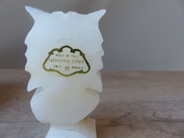 Rare et Ancien Sculpture Figurine Chouette Hibou en Onyx Véritable Fait en Italie Vintage, Hibou Artisanat d'Art en Pierre Hibou collection