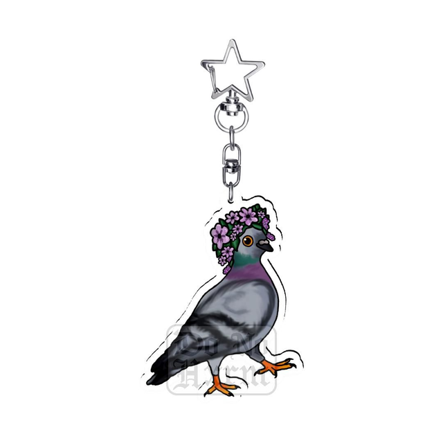 Pigeon Flower Crown Acrylic Keyring