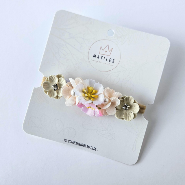 Cintillo Bebe Flor Central Rosa y Blanca