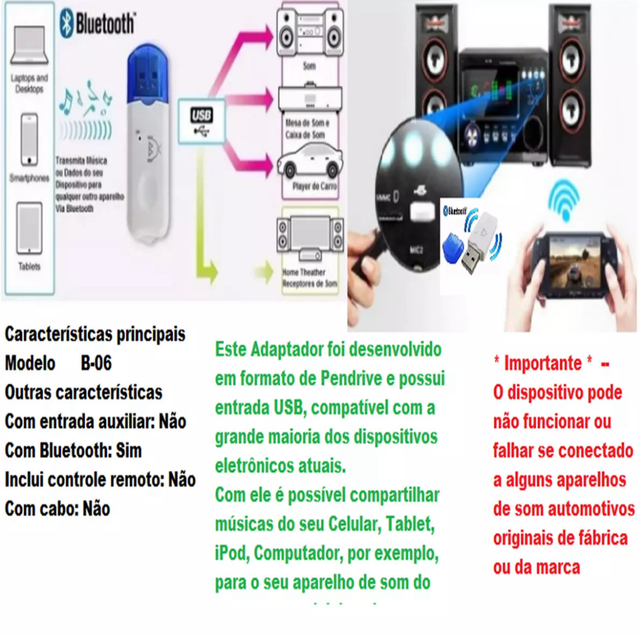 Adaptador Receptor Bluetooth Usb Pendrive Carro Musica