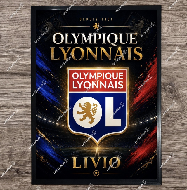 Affiche Poster OL personnalisée avec Prénom - Cadeau unique pour supporter de l'Olympique Lyonnais format A4 21x29,7cm