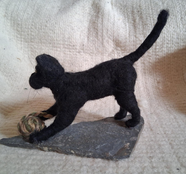 Needle Felt Cat in Black: Midnight Play
