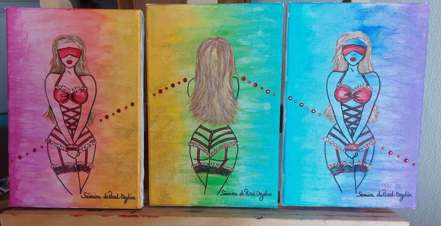 9991 - Triptique 3x20x30 "Douce Coquine"