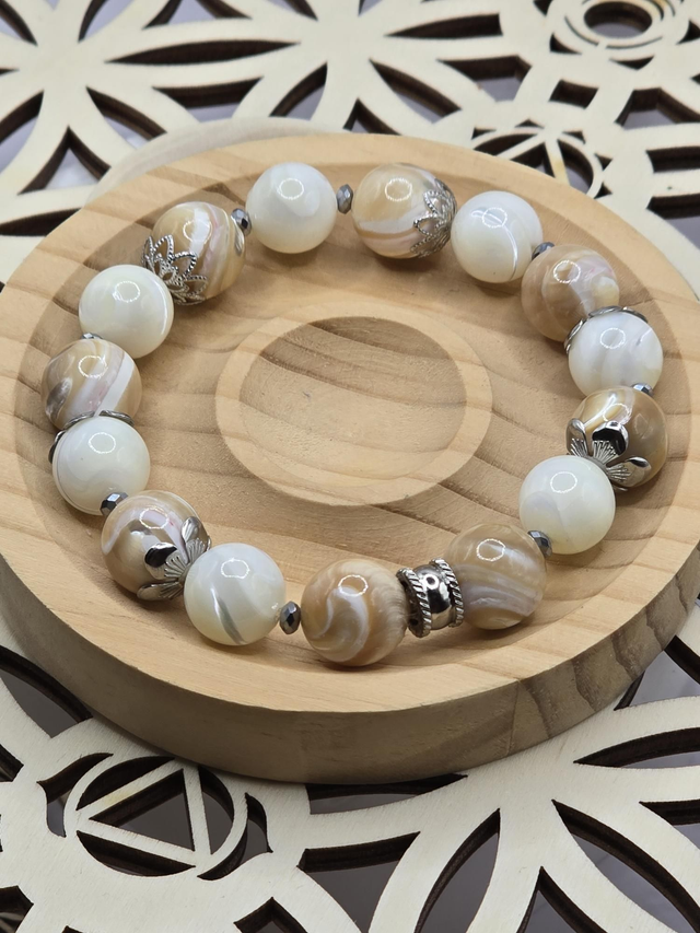 Bracelet Nacre blanc et doré XL 1,2 cm 