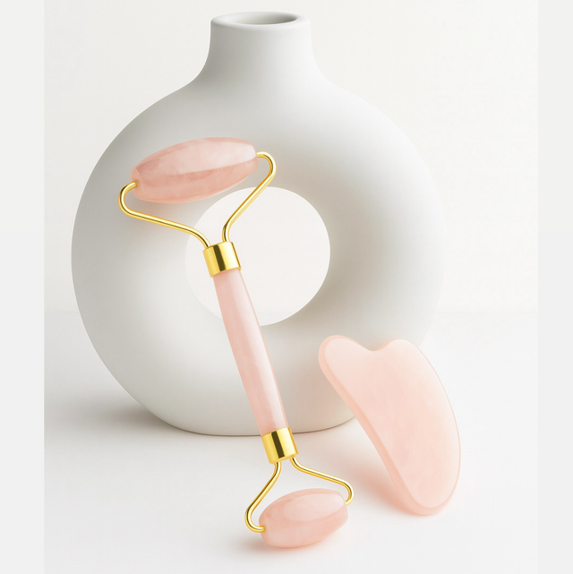  Duo Massage Visage – Rouleau &amp; Gua Sha en Jade Rose