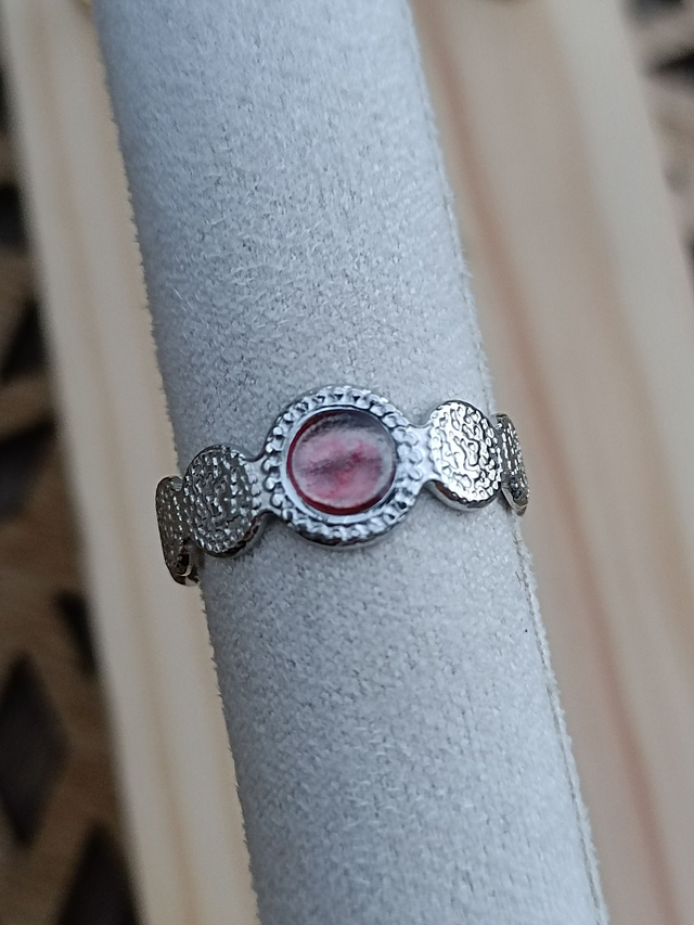 Bague Texturée 5 mm - Argent - Résine Rouge