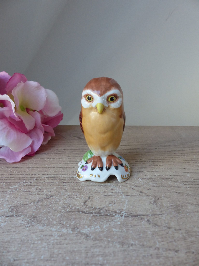 Figurine miniature chouette en porcelaine fleuri collection The Franklin Mint 1988 collection cadeau décoration chouettes