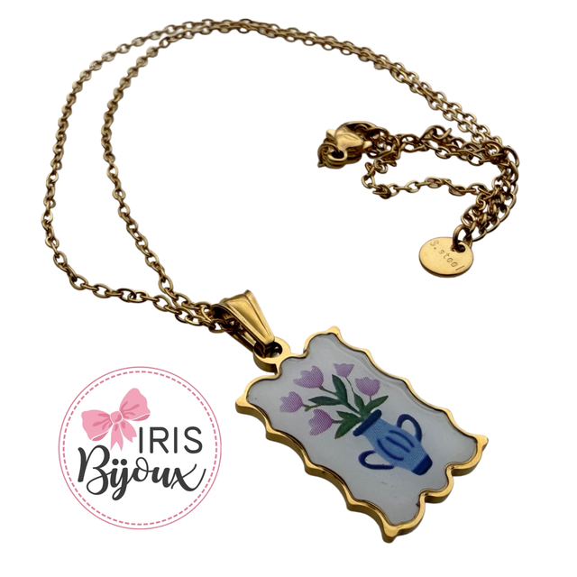 Collana girocollo vaso con fiori 