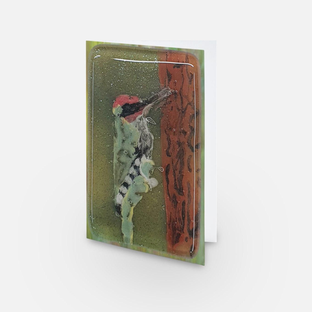 Green woodpecker bird artwork greeting card 