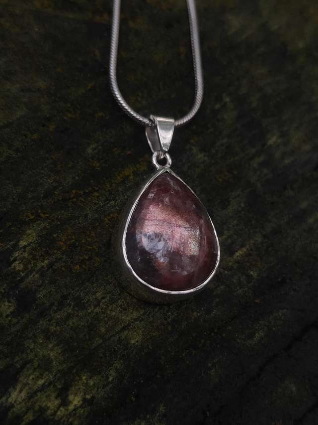 Pendentif Argent massif et Pierre de Soleil Brume Violette 